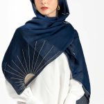 Sunset - Navy Blue Tarha with Golden Embroidered Nawras and Sunset
