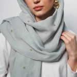Rehan Grey Voile Tarha With Embroidered Stars