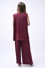 GAIA MAROON RED CUT SHIRT TOP AND BOTTOM MODEST SET3